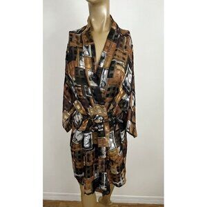 Vintage Midnight Velvet OS Sheer Geometric Print Short Robe Kimono